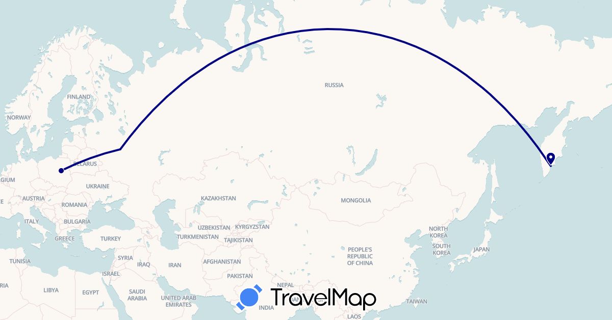 TravelMap itinerary: driving in Poland, Russia (Europe)